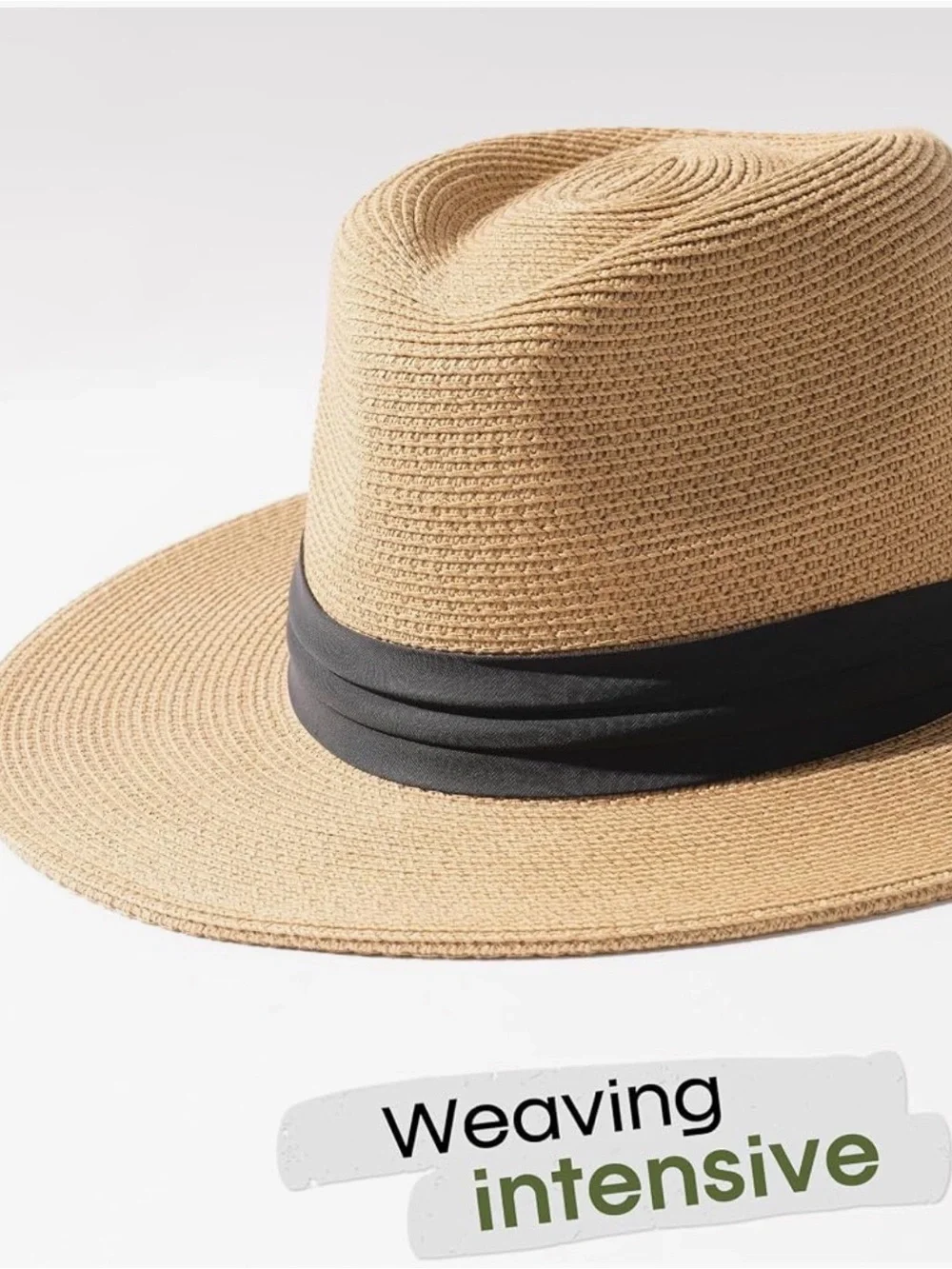 Straw Fedora Hat with Black Band - Women Accessories
